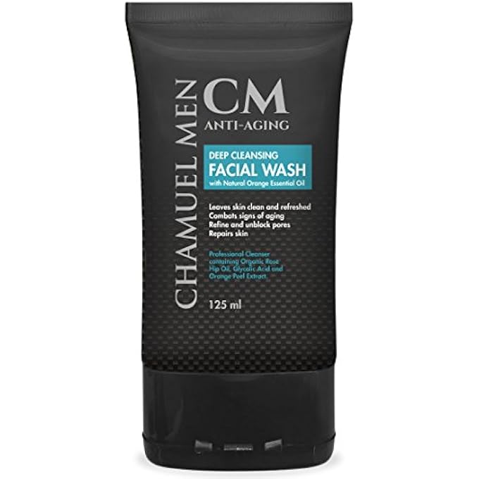 Chamuel Men ANTI-AGING DAILY FACE CLEANSER - DEEP CLEANING & EXFOLIATING FACE WASH FIGHTS ACNE & WRINKLES W/ORGANIC ROSE HIP, ALOE & GLYCOLIC ACID FOR OILY, DRY, SENSITIVE OR COMBINATION SKIN, 125ML. - Image 1